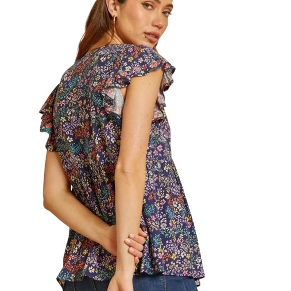 Savanna Jane‎ Embroidered Floral Print Baby Doll Top Flutter Sleeves Small NWT - Picture 7 of 9